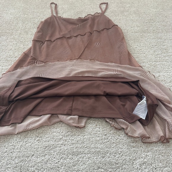 Urban Outfitters Mesh Optical Illusion Mini Dress Babydoll Lettuce Edge Large - Picture 6 of 7